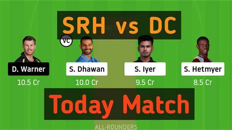 srh vs dc cricket dream 11 team